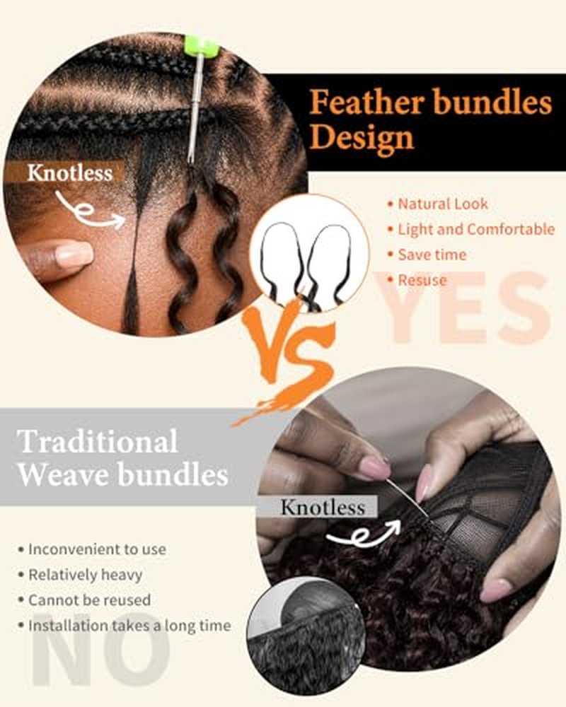 16" Burmese Curly Crochet Hair Extensions - Human Hair, Pre-Looped
