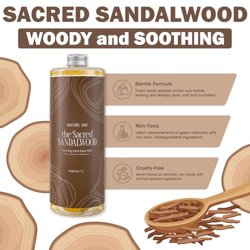 ROMIIE ZOI Foaming Hand Soap Refill Gift Set-3 Pack with Dispenser, Cruelty-Free and Biodegradable Formula, Moisturizing with Essential Oil for Sensitive Skin,Sandalwood Scent,(33.8 Fl Oz x 3)