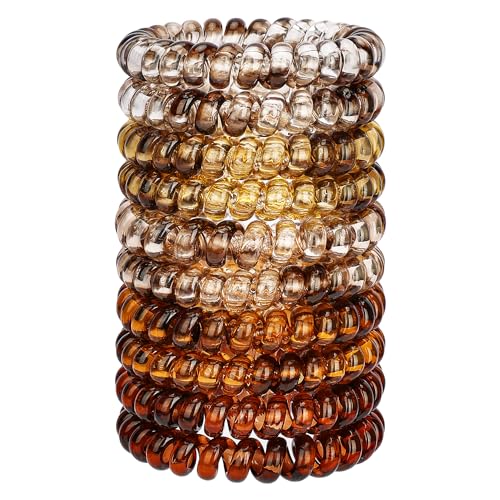 JessLab Spiral Hair Ties - 10-Pack Assorted No-Damage Ponytail Holders, Variation #28