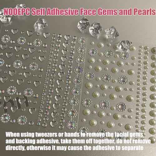 NOOEPC Face Gems Rhinestones Pearl Stickers, Self Adhesive Hair Gems Rave Accessories, Face Glitter For Women, Jewel Stickers for Face, Eye, Hair, Body, Nail