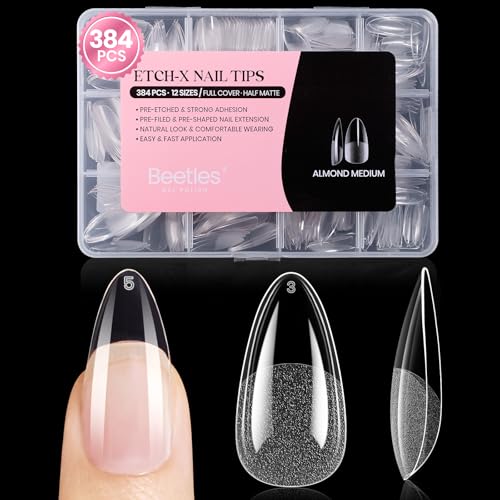 Beetles Almond Gel Nail Tips - 384pcs Pre-Etched Medium Set