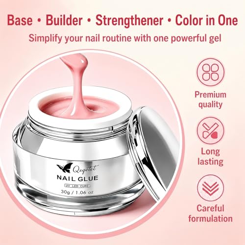 Nude Pink Hard Builder Gel Kit for Nail Extensions with Brush & Forms