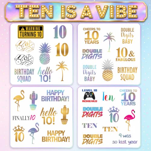 10th Birthday Temporary Tattoos - 4 Waterproof Sheets