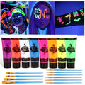 UV Neon Body Paint Kit, 8 Fluorescent Colors with 10 Brushes
