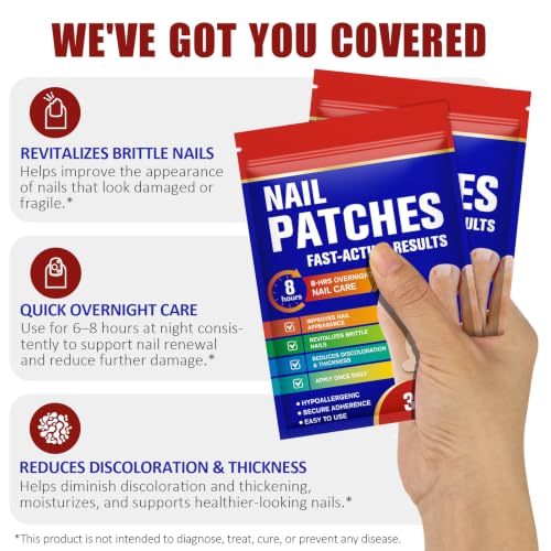 Overnight Fungal Nail Repair Patches for Discolored & Thickened Nails - 32 Pack