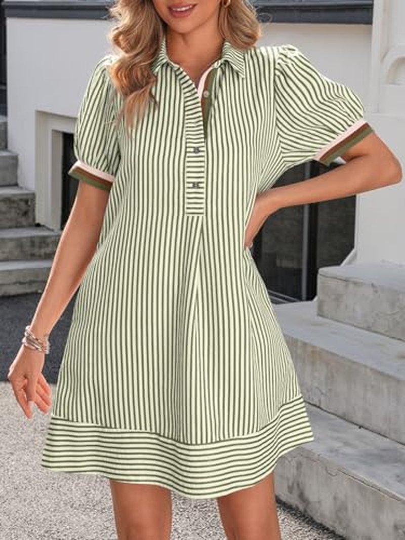 Wenrine Women's Summer Striped Mini Dress with Pockets