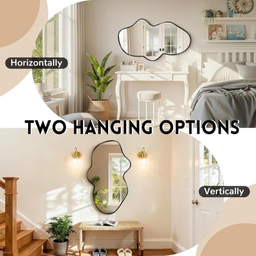 Irregular Black Wavy Wall Mirror - Abstract Decorative Design (22"x36")