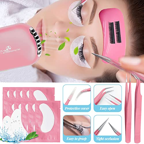 Lash Extension Kit Professional USB Eyelash Fan Individual 0.07D Curl Mix 8-15mm Extra Strong Glue Lash Glue Remover Eye Patch Silicone Pad Tapes,Perfect Tool for Beginner