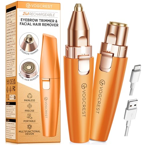 VG VOGCREST 2-in-1 Rechargeable Facial Hair Remover & Eyebrow Shaver with LED Light