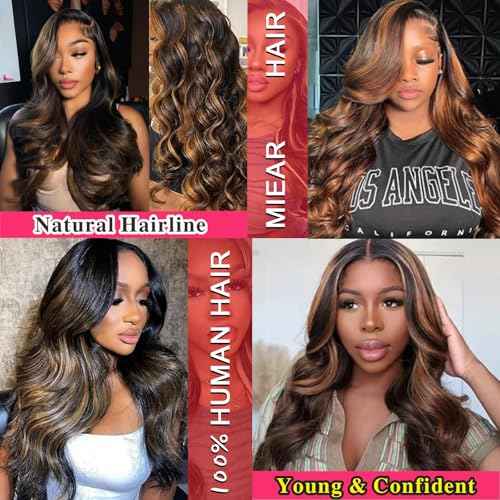 13x6 Ombre Lace Front Wig Human Hair 1B/30 Highlight Lace Front Wig 180% Density Body Wave HD Transparent Lace Frontal Wigs Human Hair Colored Balayage Wig for Black Women 26 Inch