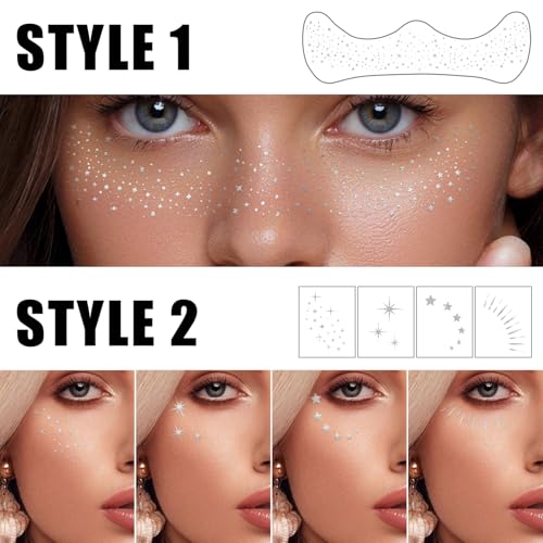Silver Glitter Freckles Face Tattoos - 20Pc Waterproof Set