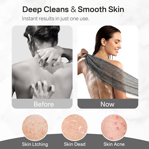 Yiclick 3-Pack Exfoliating Washcloth Towels - 40 Inch Back Scrubber