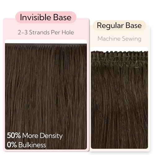 HOTBANANA Invisi Edge Clip in Hair Extensions, 18inch 110g 7Pcs Injected Seamless Clip in Extensions Real Human Hair Ombre Walnut Brown to Ash Brown and Bleach PU Hair Extensions Straight Hair
