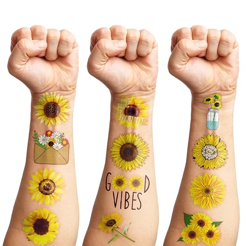 96 Pcs Sunflower Temporary Tattoos for Kids - 8 Sheets