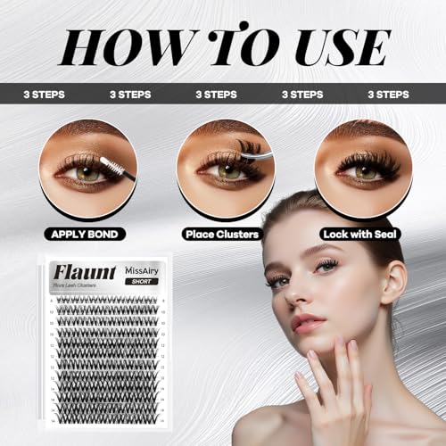 Flaunt Lash Clusters Eyelash Extensions Short Lash Clusters 8-14MM Wispy Eyelash Clusters Flora Cluster Lashes D Curly Cluster Eyelash Extensions Natural Lashes(Flaunt 8-14MM)
