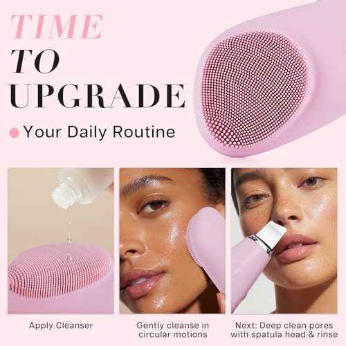 VRAIKO PorePure Silicone Face Scrubber | 2-in-1 Facial Cleansing Brush & Skin Spatula Duo | Blackhead Remover Pore Cleaner for Face & Nose | IPX7 Waterproof Exfoliating Massager Deep Cleansing