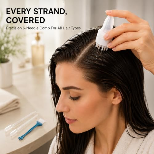 Minoxidil Applicator with 6-Prong Comb Bundle, Mess-Free Scalp Spa Kit (5ml Bottle, Droppers & Cleaning Brush)