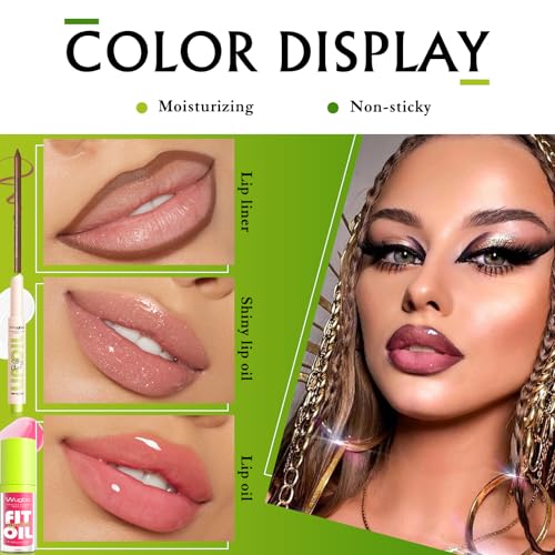 Brown Lip Liner & Pink Lip Gloss Oil Combo Set