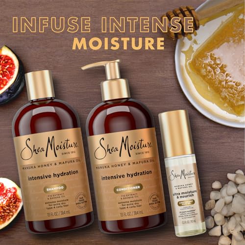 SheaMoisture Shampoo & Conditioner, Manuka Honey & Mafura Oil Intensive Hydration + Ultra Moisture & Nourish Lightweight Hair Oil for Extra Dry, Damaged Hair