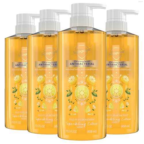 Safeguard Antibacterial Liquid Hand Soap, Micellar Deep Cleansing, Washes Away 99% Bacteria, Made with Natural Moisturizers & Skin Conditioners, PH Balanced, Sparkling Citrus Scent 15.5 oz (Pack of 4)
