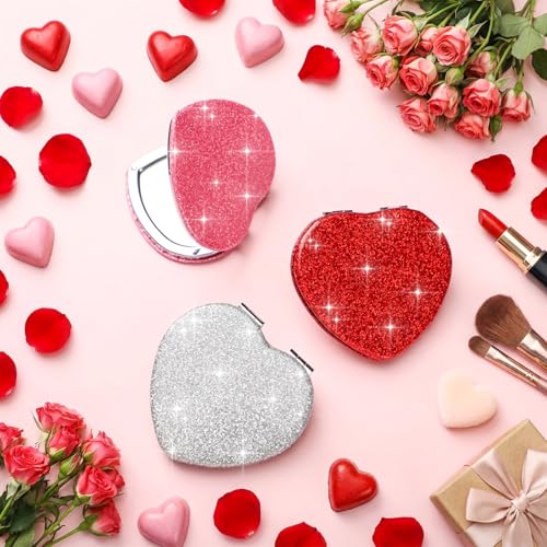 Heart Compact Folding Mirror 3-Pack, 1x/2x Magnifying Pocket Mirror