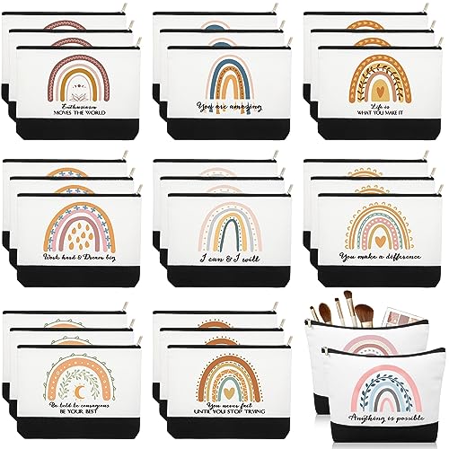 Sieral 30 Pcs Rainbow Canvas Makeup Bags Bulk Employee Appreciation Gifts Inspirational Womens History Month Cosmetic Bags Thank You Gift for Nurse Teacher Coworker Office Must Haves(Motivational)