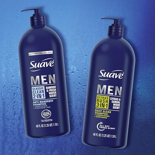 Suave Men 2 in 1 Anti Dandruff Shampoo and Conditioner, Classic Clean with Bamboo scent, 40 oz Pack of 3