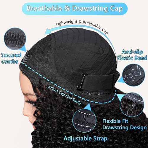 Kinky Curly Half Wig Human Hair 200% Density Glueless