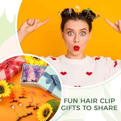 Tigeen 300 Pieces Bean Sprout Hair Clip Funny Plant Hairpins Little Grass Sprout Clips Flower Butterfly Mushroom Hair Accessories Barrettes Headwear for Women Party