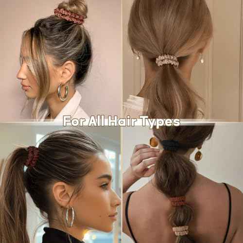 Mulberry Silk Scrunchies 4 Pack - Non Slip, Black Small Thin Silk Scrunchies for Women, Sleepy Ties for Thick Hair (Brown Series)