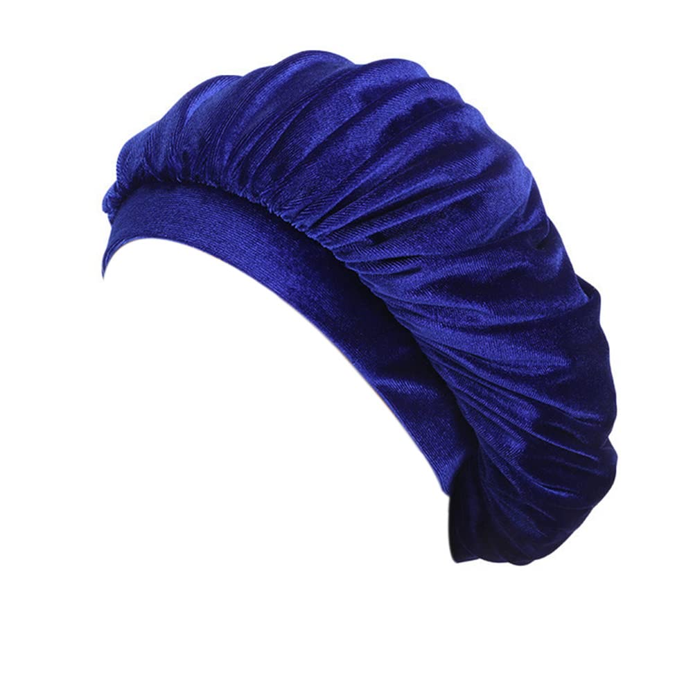 Velvet Durag and Bonnet 2pcs Set Breathable Couple Men Durags Women Bonnets (Blue)