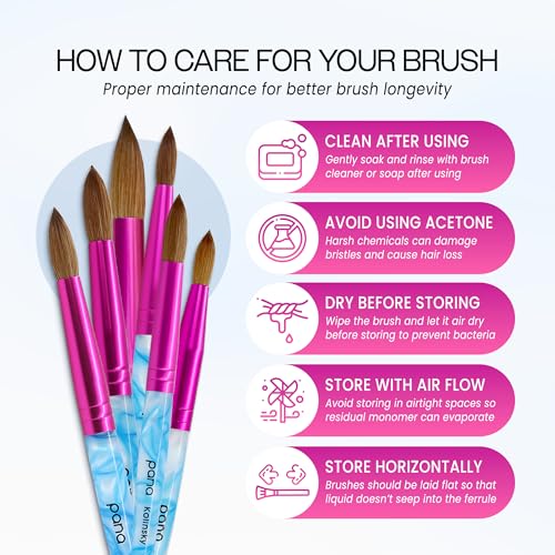PANA Pure Kolinsky Hair Acrylic Nail Brush - Size 8 Round Nail Art Brush