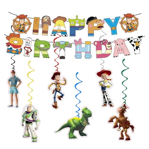 Toys Anime Happy Birthday Banner with 6 Decorative Pendants