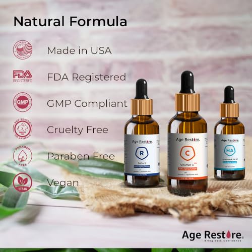 Anti Aging Power Trio Serum Pack - Vitamin C Serum, Retinol Serum and Hyaluronic Acid Serum for Brightening Skin, Reducing Wrinkles and Fine Lines - Hydrating, Diminishes Dark Spots - 3 ct x 1 FL OZ