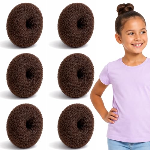 Styla Hair Small Donut Bun Maker for Kids - 6 Pack Brown