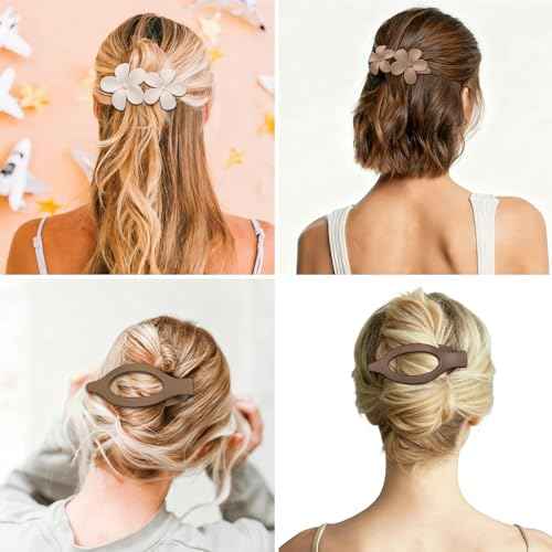 8 Pcs Flat Hair Clips for Women, Flower Flat Hair Clips 2 Styles Matte Hair Accessories Non-slip Hair Claw Clips for Thin and Thick Hair (Brown)