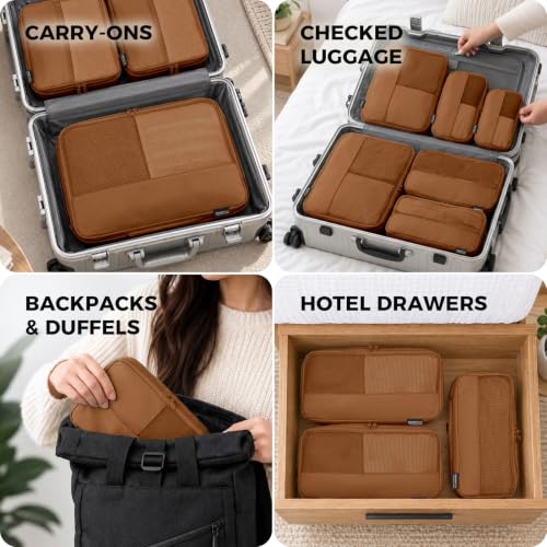 SOARSAIL Light Brown 4-Piece Compression Packing Cubes for 3-7 Day Travel