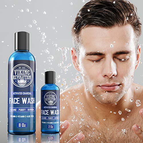 Viking Revolution Microdermabrasion Face Scrub for Men and Charcoal Face Wash for Men - Facial Cleanser for Skin Exfoliating, Deep Cleansing, Removing Blackheads, Acne - Daily Charcoal Facial Cleanser