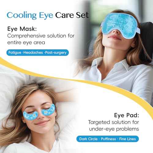NEWGO Cooling Eye Mask for Puffy Eyes, Cold Eye Mask Eye Ice Pack for After Eyes Surgery, Tension Stress Relief, Itchy Eyes, Headaches, Dark Circles - Blue (1 Set Eye Pad and Eye Mask)