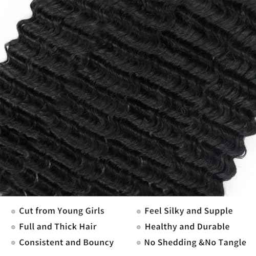 LICHANG 1 Bundle Human Hair 24 Inch 12A Deep Wave Bundles Human Hair 100% Unprocessed Brazilian Virgin Hair Quick Weave Bundle Real Hair For Women Natural Black