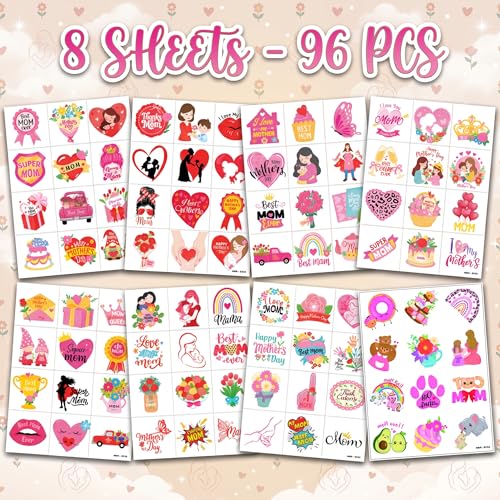 96 PCS Mother's Day Temporary Tattoos - Floral & Heart Designs