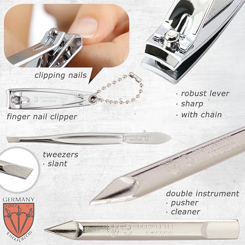 3 Swords Germany - brand quality 7 piece manicure pedicure grooming kit set for professional finger & toe nail care scissors clipper fashion leather case in gift box, Made by 3 Swords Germany (6301)