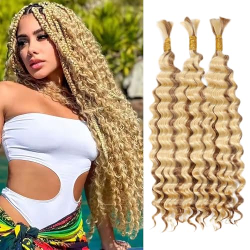Deep Wave Human Braiding Hair Bundles - Honey Blonde 22 Inch