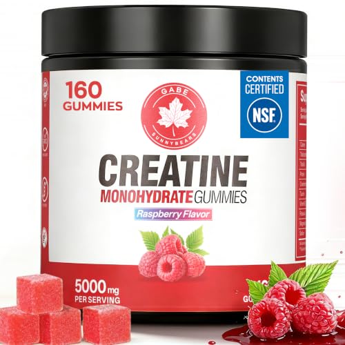 GABE SUNNYBEARS Raspberry Creatine Monohydrate Gummies 5000mg - Large Bottle, 160 Count, NSF Certified, Muscle & Strength Support for Men & Women