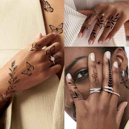 200+PCS Temporary Tattoos for Women, Waterproof Black Realistic Rose Hummingbird Necklace Tattoos Sketch Fake Tattoo for Women Body Art Arm Neck Hands Chest Neck Collarbone Spine Back