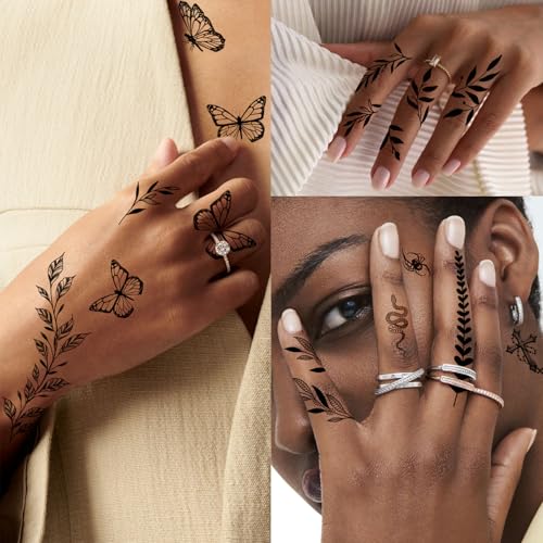 Temporary Tattoos for Women - 25 Waterproof Designs Rose Hummingbird