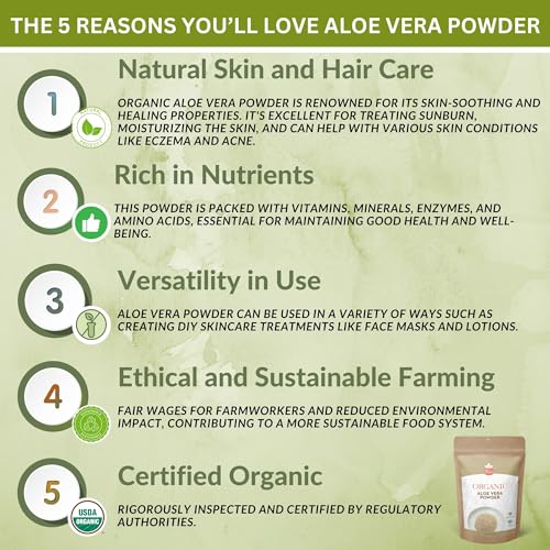 Organic Aloe Vera Powder for Skin & Hair ? 16 oz. - Aloe Barbadensis - Nourishing Face Mask for Natural Beauty, USDA Certified Organic & Non-GMO