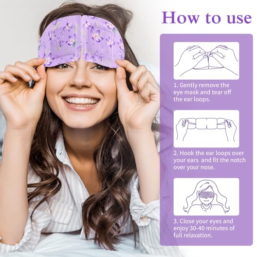 Steam Eye Mask 12 Packs, Lavender Self Heating Eye Mask, SPA Warm Eye Mask, Disposable Heated Sleep Eye Mask for Dry Eyes, Dark Circles, Puffy Eyes, Puffiness, Relief Stress Eye Fatigue, Migraine