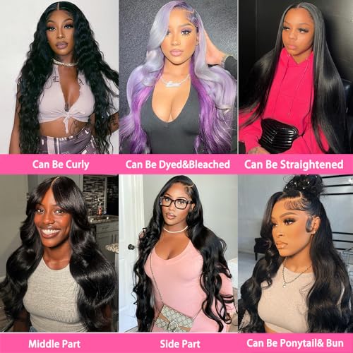 LHENDS 28 Inch 13x6 Body Wave Lace Front Wigs Human Hair Pre Plucked Glueless Wigs Human Hair 180% Density Body Wave 13x6 HD Transparent Frontal Wigs Human Hair Lace Front Wigs for Women