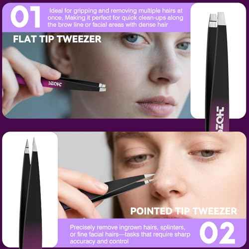 Professional Tweezers Set for Eyebrows ? 4PC Precision Stainless Steel Tweezers Kit with Slant, Pointed & Flat Tips ? Eyebrow Hair Removal Tool for Women & Men ? Eco-Friendly Paper Tube Packaging